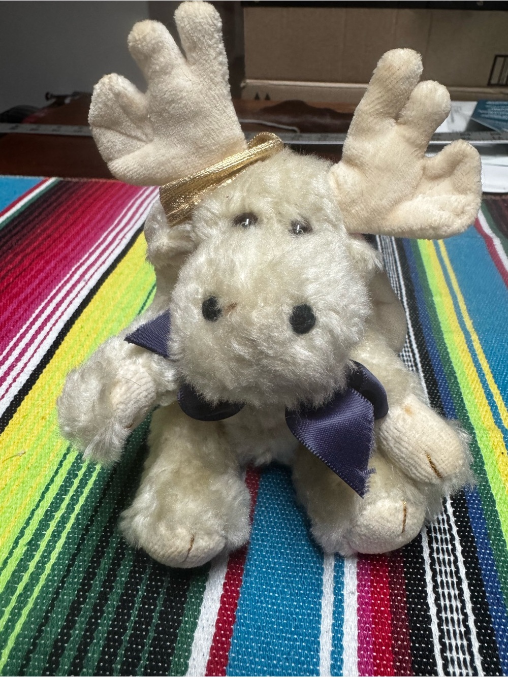 Boyds Bears Cream Plush Moose with Purple Bow and Gold Band 90s angel moose